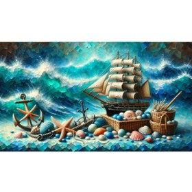 Resim Venspor Deniz Temalı Yelkenli ve Deniz Kabukları Arkaplan - 200x150cm Fon Duvar Örtüsü 