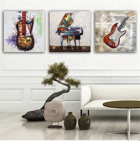 Resim Kanvas Tablo Piyano Gitar 3 Parça Set 62 