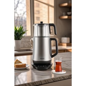 Resim Şık Bordo Konuşan Çay Makinesi, Modern ve Kullanışlı Tasarım 