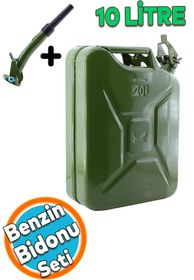 Resim NZB Metal Benzin Bidonu 20 Litre Akaryakıt Mazot Sıvı Taşıma Doldurma Depolama Bidonu + Aktarma Borusu 