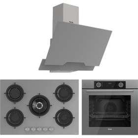 Resim Ferre Fryart Real Luxury Serisi Gri Cam Ankastre Set (D065 + RS038 + XE63CPR) 