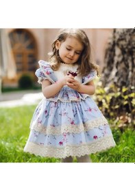 Resim H L Y Karol Tasarım Mavilim Dantelli Vintage Kız Bebek Elbisesi,doğum Günü , Fotoğraf Çekim Elbisesi,0-12 Yaşa Uygun Mavi 