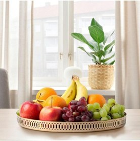 Resim Gokvalla Yuvarlak Tepsi Bakır Rengi 35 Cm Paslanmaz Çelik 