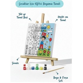 Resim 23 Nisan Çocuk Figürlü Boyama Tuvali Şövaleli Boya Seti 20x20 