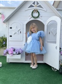 Resim Rose- Mavi Şifon Kısa Kollu Kız Çocuk Elbisesi Elsa Mavi 
