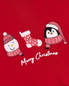 Resim Magu Kız Çocuk Pamuklu Kırmızı Penguen Ve Kardan Adam Temalı Tül Etekli Noel Elbise 