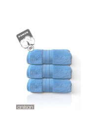 Resim 3'lü Mavi Süper Soft Bordürlü El Havlusu - 50x90 Cm, 250 Gr, %100 Pamuk, Spa Ve Otel Havlusu Mavi 