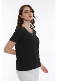 Resim Ella Camelia Kadın Yaka İşlemeli Bluz 9E013 Siyah 