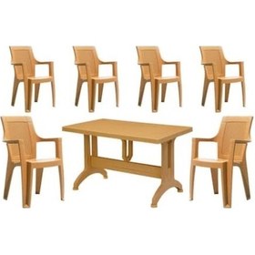 Resim Buyukarısoy Elegance Rattan Efektli Plastik Sandalye Ve 70X120 Masa Bahçe Kahverengi 
