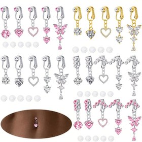 Resim 5 Bohem Tarzı Kalp Kelebek Göbeği Halkaları, Klipsli Göbek Piercingleri, Kulak Küpesi veya Kulak Klipsine Dönüştürülebilir, İlkbahar ve Yaz Tatili Takısı için Mükemmel, Anneler Günü Hediyesi 