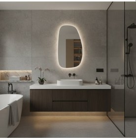 Resim 60x90 Cm Modern Organik Led Ayna Dokunmatik, Dim Edilebilir, 3000k Günışığı Banyo Aynası Sarı 