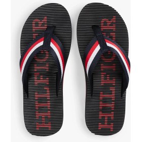 Resim Tommy Hilfiger Erkek Şerit Çizgili Üst Yüzeyli Rahat Yüksek Tabanlı Parmak Arası Lacivert Terlik FM0FM05443-DW5 
