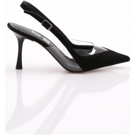 Resim Dgn 7020 Kadin Arkasi Açik Topuklu Ayakkabi Siyah Çizgili 