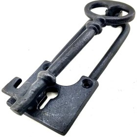Resim Antika Tarz Dekoratif Pirinç Anahtar Kapı Tokmağı, Taktak - 170X60MM, Oksit 