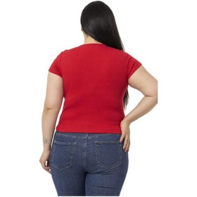 Resim Disentis Büyük Beden Yarım Kollu Göğüste Bağcık Detaylı Kaşkorse Kırmızı Body-kırmızı Kırmızı 