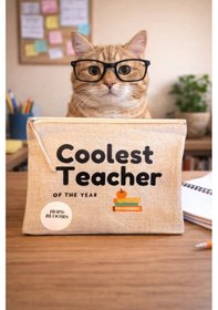 Resim Coolest Teacher Bez Clutch Fermuarlı Çanta 