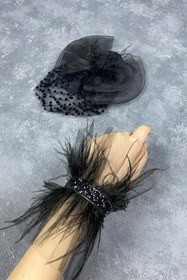 Resim Genel Markalar Parti Aksesuarı Puantiyeli Siyah Nikah Kepi Ve Asvel Bilek Gelin Aksesuarı 