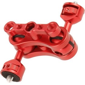 Resim Yükseltme Kırmızı A-yükseltilmiş Mafsallı Sihirli Kol Çift 1/4 "bilyalı Kafa Adaptörü Yengeç Kelepçesi 3/8" Montaj Işık Alanı Monitörlü Kamera Stand Braketi 