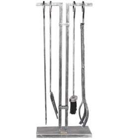 Resim 5 Li Lüx Ithal Antik Gümüş Patinalı Şömine - Soba Maşa Takımı Aksesuar Seti 