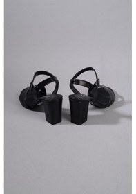 Resim Seç 0032 Hakiki Deri Tek Bant Sandalet Topuk Boyu 8,5cm Siyah - 40 Siyah 