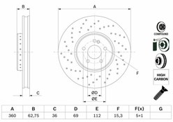 Resim BOSCH 0986479G38 | Fren Diski Ön W205 15-18 W213 16-C257 17-C238 17-X253 15-C253 16-| 2 Adet 