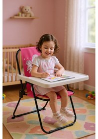 Resim Exent Kids 2 6 Yaş, Rainbow Unicorn Katlanır Portatif Çalışma Masası Ve Sandalye Tak-çıkarmasa-pembe Siyah 