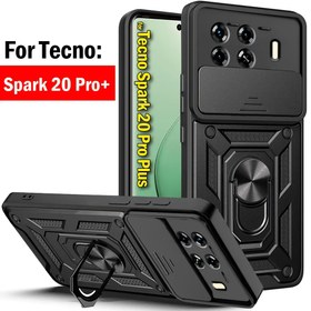 Resim TECNO Spark 20 Pro, Plus 10 Pro, 10C 4G için Lens Koruma Zırhı ile Şok Geçirmez Kılıf, Bir Araba Manyetik Parmak Yüzüğü Standı ve İtme Çekme Kamera Kapağı ile 