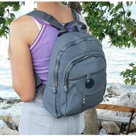 Resim Fiyra S1 Gri Renk Krinkıl Kumaş Dört Bölmeli Bayan Sırt Çantası-Gri-Std 