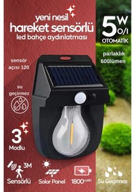 Resim Güneş Enerjili Dekor Balkon Bahçe Aydınlatması Ampul Şeklinde Şık Led Loş Işık Siyah 