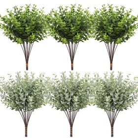 Resim 12/24 adet Taklit Okaliptüs Para Yaprağı Plastik Bitki Preslenmiş Yaprak Ev Dış Mekan Düğün Dekorasyon Süsü 