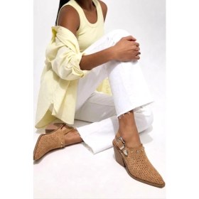 Resim Fox Shoes Y654329102 Vizon Hakiki Deri Süet Zımba Detaylı Western Topuklu Ayakkabı 