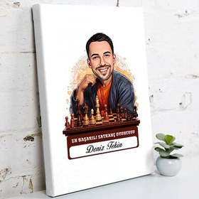 Resim Karikatürlü Erkek Satranç Oyuncusu Kanvas Tablo 