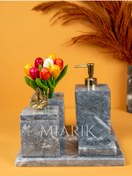 Resim MIARIK DESIGN & DEKORASYON Dekoratif Mermer Düz Kare 5 Li Banyo Seti Takımı 