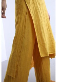 Resim Bohem Stil İtalyan Ham Keten Pantolon Etek-8747 Hardal 