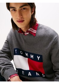 Resim Tommy Hilfiger Tjm Reg Melange Flag Sweater Erkek Gri Kazak - Dm0dm22105 Gri 