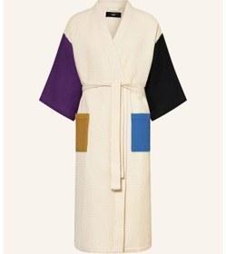 Resim Unisex Kimono, Renk Bloklu, Şal Yakalı, %60 Pamuk, 125 Cm Uzunluk Siyah 