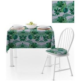 Resim Yaprak Desenli Beyaz Zemin Yeşil Dijital Baskılı Petek Dokuma Masa Örtüsü 140x220 