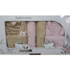 Resim Nurpak Bambu Aile Bornoz Seti Kahve Pudra 