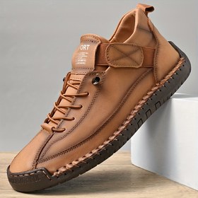 Resim Men's PLUS SIZE Dikişli Rahat Sneakerlar, Nefes Alabilen Aşınmaya Dayanıklı Kaymayan Sneakerlar Açık Hava İçin 