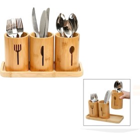 Resim 4 Parça Bambu Kaşıklık Tezgah Üstü Servis Standı Dik Kaşıklık Düzenleyici 