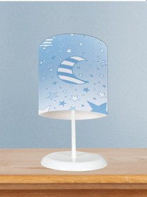 Resim Mekta Home Bebek Ve Çocuk Odası Ay Ve Yıldız Desenli Mavi Abajur 