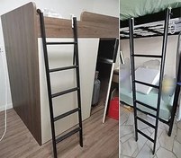 Resim Yatak Merdiveni 116 120 125 130 135 140 150 155 160cm Metal Ranza Merdivenleri, Kaymaz Römork Karavan Kancalı Ikiz Ranza Merdiveni, Siyah Üst Ranza Tırmanma Merdiveni Tavan Arası(116cm/45") 