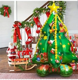 Resim Yılbaşı Folyo Balon Ayaklı Çam Ağacı 150 105cm Süs 3d Yılbaşı Ağacı,folyo 3d Yılbaşı Ağacı Diğer 