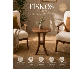 Resim Fiskos Ceviz Yan Sehpa 50 cm Çap - 60 cm Yükseklik Modern Zigon Yan Sehpa Ceviz 