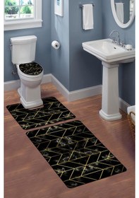 Resim Modern Desenli Dijital Baskı 3 Lü Banyo Paspas Takımı Yıkanabilir Kaymaz Tabanlı Klozet Takımı Klz0050 Renkli 