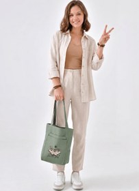 Resim 2 Cepli Wild Soul Baskılı Mint Yeşili Gabardin Çanta 
