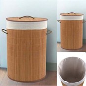 Resim Lorin Katlanır Bambu Banyo Çamaşır Kirli Sepeti Yuvarlak 35x50 CM 61 L 