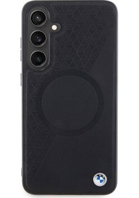 Resim Galaxy S24 Plus Uyumlu Kılıf Bmw Lisanslı Magsafe Özellikli Yarım Dokulu Circle Leather Kapak Siyah 