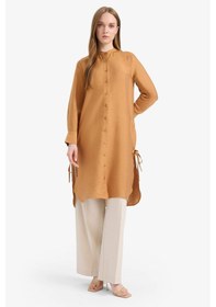 Resim DeFacto Regular Fit Basic Düz Yanları Bağcıklı Uzun Kollu Tesettür Gömlek Tunik F2182AX25SMBN563 