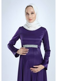 Resim Moda Labio Modalabio Saten Tesettür Incili Mor Hamile Elbise 